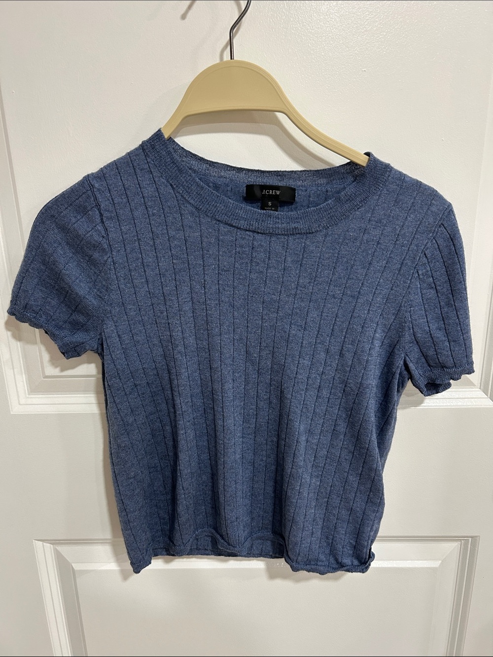 J. Crew Heathered Slate Blue Ribbed Short Sleeve Top